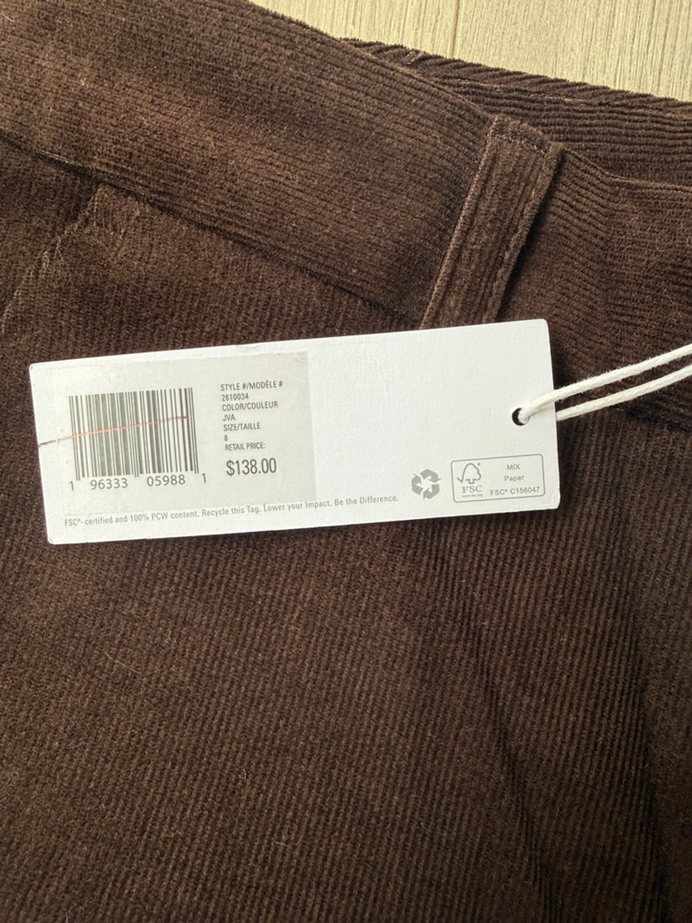 NWT Outerknown Chocolate Brown Flared Corduroy Pants - Picture 3 of 7